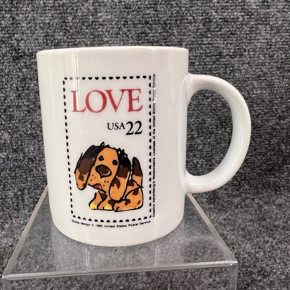 VTG US Post Office 22 Cent Puppy Love Stamp Ceramic Coffee Tea Cup Mug USPS 1985